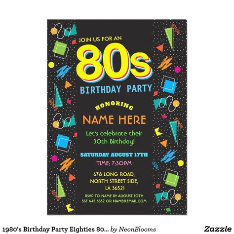 80s Theme Party Invitations, 80s Invitation Ideas, 1980s Birthday Party, 80s Invitation, 80s Birthday Party, 80s Birthday Parties, Surprise 40th, 80s Birthday, Birthday Invitations Diy