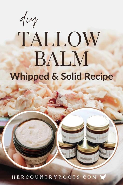 How to Make Homemade DIY Tallow Balm Recipe (Whipped & Solid Recipe) - Her Country Roots- Country Living, Ancestral Skincare Beef Tallow Whipped Body Butter, How To Make Whipped Tallow, How To Render Tallow In A Crockpot, Beef Tallow Balm, Homemade Tallow Balm, Tallow Whip Recipe, Whipped Beef Tallow Recipes, Beef Tallow For Hair, Diy Whipped Tallow