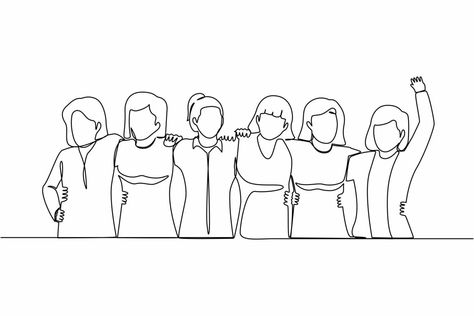 Continuous one line drawing group of women are hugging. Female together. Happy friendship day with diverse friends of people hugging together to celebrate special event. Single line draw design vector Drawing Group, People Hugging, Group Of Women, Single Line Drawing, One Line Drawing, Continuous Line Drawing, Happy Friendship, Happy Friendship Day, Friendship Day