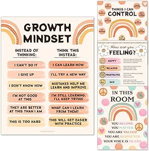 LARKINROAD 4 Groovy Mental Health Posters - Retro Classroom Decor (11x14 inch unframed) Therapy Decor & Growth Mindset Posters - Counseling Office Decor Groovy Classroom Theme Middle School, Mindfulness Bulletin Board Middle School, Mental Health Check In For The Classroom, Brain Growth Mindset, Social Worker Office Decor, Social Workers Office, Growth Mindset Vs Fixed Mindset Poster, Growth Mindset Bulletin Board, Counseling Office Decor