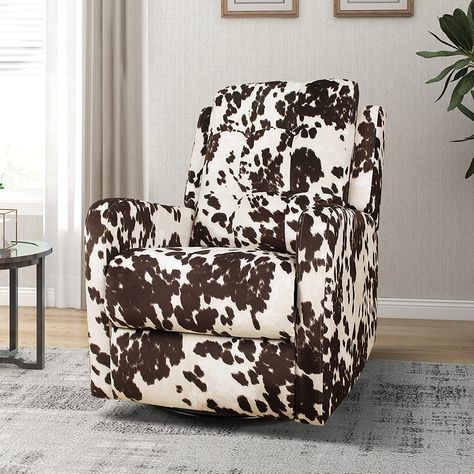 Recliner Chair Modern Printed Fabric for Living Room, Wingback Rocker Recliner Sofa Comfy Armchair 360 Degree Swivel, Nursery Rocking Chairs with Adjustable Backrest & Footrest/Brown Print Armchair, Tufted Accent Chair, Printed Chair, Rocker Recliners, Living Room Accents, Wing Chair, Upholstered Arm Chair, Barrel Chair, Living Room Seating