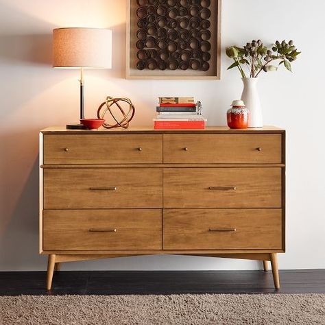 West Elm Bedroom Inspiration, West Elm Bedroom, West Elm Mid Century, 60s Furniture, Bedroom Chest Of Drawers, Small Sideboard, Mid Century Sideboard, 6 Drawer Chest, Expandable Dining Table