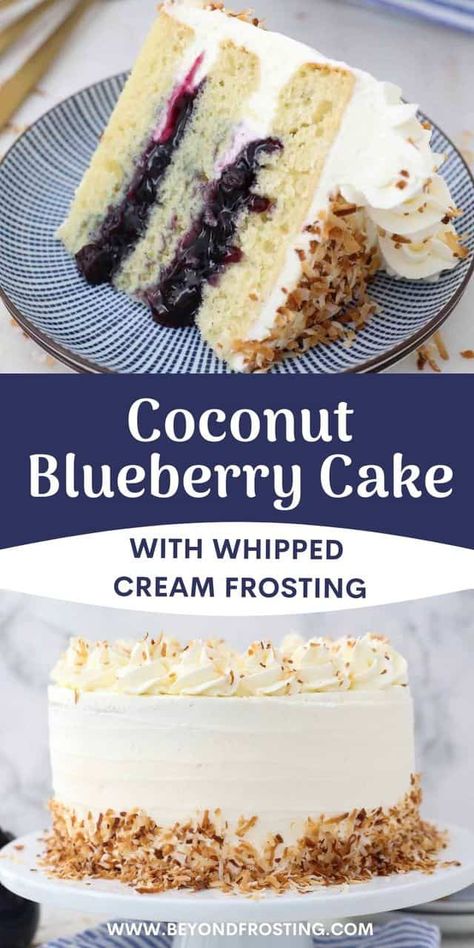 This homemade coconut cake is filled with Lucky Leaf Premium Blueberry Filling and topped with mascarpone whipped cream. It’s the perfect summer cake! Blueberry Coconut Cake, Homemade Coconut Cake, Coconut Blueberry, Mascarpone Whipped Cream, Blueberry Filling, Layered Cakes, Summer Cake, Blueberry Pie Filling, Lucky Leaf