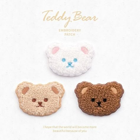 White Teddy Bear, Iron On Embroidery, Baby Stickers, Brown Teddy Bear, Punch Needle Patterns, Diy Scarf, Diy Patches, 자수 디자인, Clothing Patches