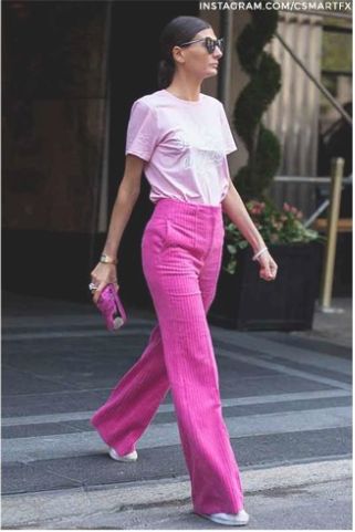 Pink Pants Outfit, Hot Pink Pants, Beige Fashion, Wide Wale Corduroy, Giovanna Battaglia, Pink Pants, Style Crush, Pink Outfits, Pink Outfit