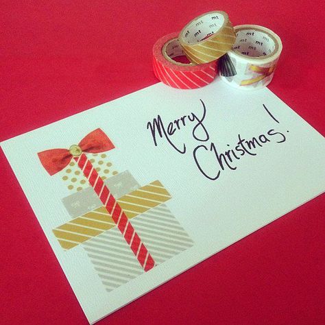 Weihnachts-Karte Wash Tape, Washi Tape Projects, Washi Tape Cards, Washi Tape Crafts, Homemade Christmas Cards, Christmas Card Crafts, Diy Christmas Cards, Tape Crafts, Christmas Cards Handmade