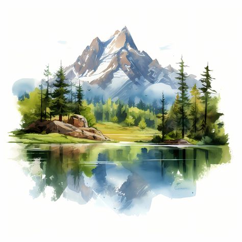 Lake Clipart, Social Medi, Landscape Images, Watercolor Clip Art, Tree Clipart, Unique Watercolor, Lake Landscape, Watercolor Illustrations, Jpg Images