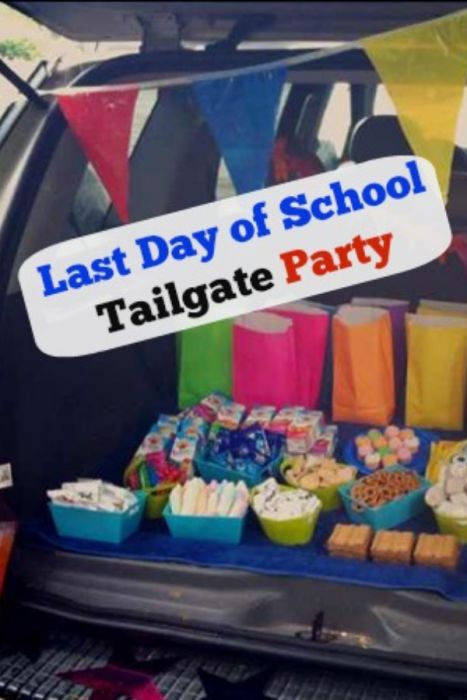 Last Day of School Tailgate Party    Tips and ideas for an end of year party. Schools Out Summer Party, Last Day Of School Ideas For Teachers, Last Day Of School Celebration Ideas, Last Day Of School Theme, Last Day Of School Party Ideas, Schools Out For Summer Party, Class Party Food, End Of Year Celebration Ideas, Classroom Party Food