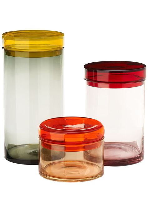 Find Polspotten Xl Cap & Jar Set on Editorialist. Includes three jars and three lids, each in a different size and colorway. SMALL:,Height: 15cm Diameter: 20cm. MEDIUM: ,Height: 30cm Diameter: 20cm. LARGE: ,Height: 40cm Diameter: 20cm. Any variation in color or detailing is a result of the handcrafted nature of this item. Slight imperfections are not to be considered defects, but add to its value and unique character Kitchen Canister Set, Dutch Furniture, Italian Decor, Glassware Kitchen, Jar Storage, Glass Jars With Lids, Classic Home Decor, Glass Canisters, Decorated Jars