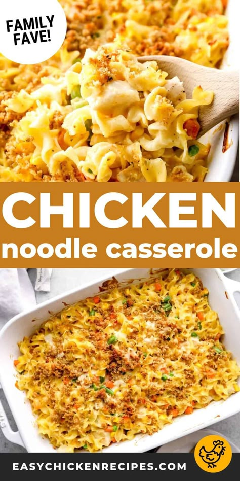 Easy to make, super comforting and creamy, this chicken noodle casserole is perfect for a simple family meal that everyone will love. Chicken Noodle Bake Easy, Freezer Chicken Noodle Casserole, Ground Chicken Noodle Casserole, Frugal Cooking Recipes, Chicken Noodle Casserole Freezer Meal, Classic Chicken Noodle Casserole, Chicken Meals For Picky Eaters, Creamy Chicken Noodle Casserole Easy, Chicken Casserole Easy Simple