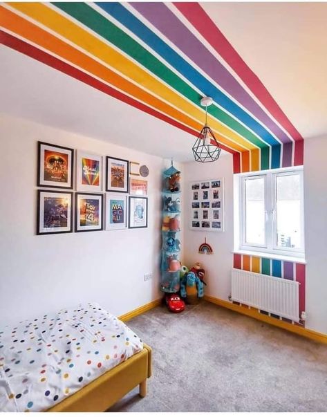 Bedroom Rainbow, Rainbow Mural, Rainbow Bedroom, Colorful Kids Room, Rainbow Room, Painted Ceiling, Rainbow Kids, Kids Room Design, The Ceiling