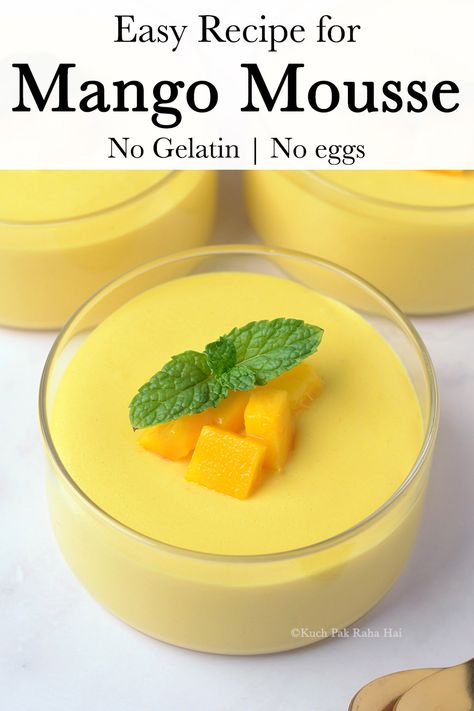 Mango Mousse Recipe (without gelatin) Mango Panacotta Recipe Easy, Mango Puree Desserts, Kiwi Mousse, Mango Puree Recipe, Mango Moose, Mango Mousse Dessert, Moose Dessert, Canned Mango, Mango Mouse