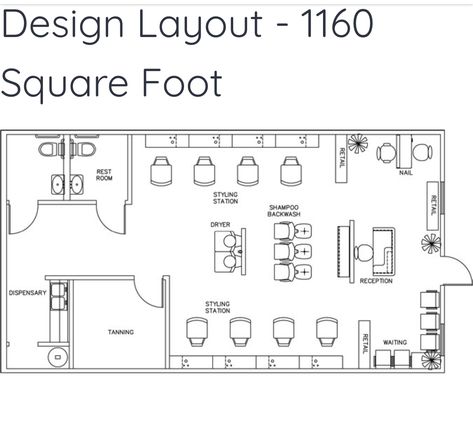 Nail Salon Layout, Salon Floor Plan Design Layouts, Hair Salon Floor Plans, Beauty Center Design, Hair Salon Layout Ideas Floor Plans, Barbershop Floor Plan Design Layouts, Hair Salon Blueprint Layout, Meeting Room Design Office, Salon Business Plan