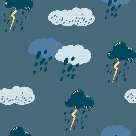 Rainy Sky Drawing, Cloudy Rainy Sky, Sky Drawing, Rainy Sky, Hand Draw, Blue Clouds, Seamless Pattern, Seamless Patterns, Vector Art