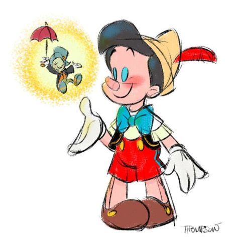 Pinocchio and Jiminy Cricket by Steve Thompson Steve Thompson Disney, Steven Thompson, Steve Thompson, Pinocchio Disney, Disney Pinocchio, Disney Artists, Cute Disney Drawings, Disney Art Drawings, Disney Artwork