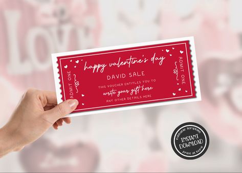 Editable valentines gift ticket print at home Valentine’s Day gift voucher instant download Voucher Template, Love Coupons, Gift Voucher, Print Coupons, Admit One, Vegas Wedding, Gift Vouchers, My Valentine, Valentines Gift