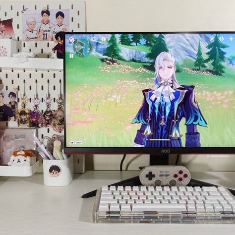 Playing Genshin Impact Aesthetic, Genshin Gaming Setup, Playing Genshin Aesthetic, Pc Gaming Setup Aesthetic, Thesis Motivation, Gaming Setup Aesthetic, Best Room Ideas, Small Room Setup, Playing Genshin