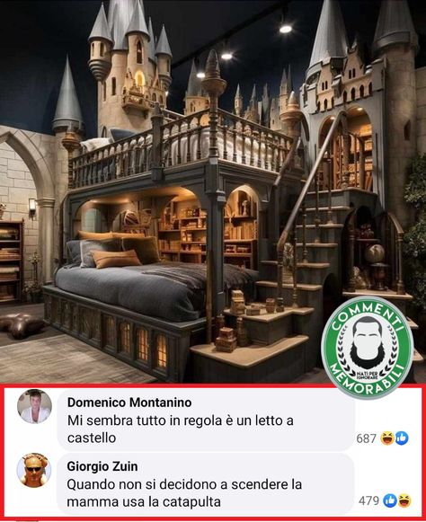 Buongiorno e buona domenica così, con letti non a castello ma direttamente a "regno". #commentimemorabili #sìmastaicalmo #continuatevoi Harry Potter Bedroom Decor, Stile Harry Potter, Amazing Bedroom Designs, Harry Potter Room Decor, Dream Bedroom Inspiration, Harry Potter Bedroom, Cool Room Designs, Harry Potter Room, Cute Bedroom Decor