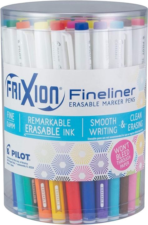 Amazon.com : Pilot, FriXion Fineliner Erasable Marker Pens, Fine Point 0.7 mm, Tub of 36, Assorted Colors (3 Each of 12 Colors) : Office Products Frixion Erasable Pens, Pilot Fountain Pen, Erasable Markers, Erasable Gel Pens, Frixion Pens, Pilot Pens, Pilot Frixion, Fineliner Pens, Gel Ink Pens