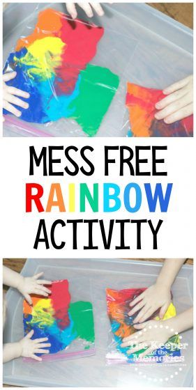 If you're putting together a Rainbow or Weather theme, here's a really versatile idea to get you started. This Mess Free Rainbow Activity for Babies, Toddlers, & Preschoolers is quick and easy and it appeals to a wide variety of ages. You're definitely not going to want to miss it! #rainbow #sensory #messfree #babies #toddlers #preschoolers Weather Activities For One Year Olds, Science And Sensory For Toddlers, March Activities For Infants, Weather Curriculum For Toddlers, Rainbow Crafts For Infants, Weather Activities Preschool Printables Free, Weather Art For Toddlers, Activity For Babies, Rainbow Activity