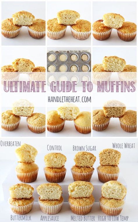 Ultimate Guide to Muffins - what makes muffins soft, tender, tough, crumbly, or tall! Click to find out! Ultimate Brownies, Handle The Heat, Baking Stuff, Baking 101, Food Baking, Muffin Bread, Baking Recipe, Food Science, Cooking Basics