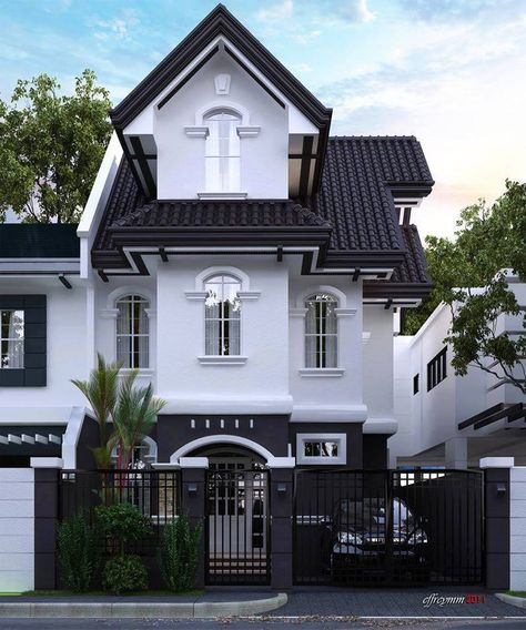 That is a real house, but wouldn't that look great as a sims3 house... Black Home Exterior, Design Sites, White Exterior Houses, Double Storey House, House Design Exterior, Casas Coloniales, Architecture Model Making, Black House Exterior, Style At Home