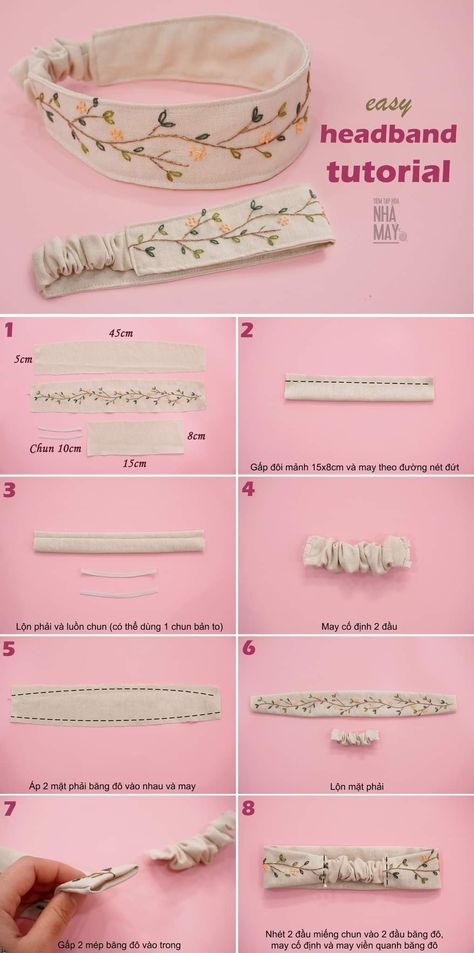 Hairband Tutorial, Crochet Hairband, Projek Menjahit, Diy Hair Scrunchies, Diy Hair Accessories Ribbon, Sewing Crafts Tutorials, Fashion Sewing Tutorials, Diy Headband, Sewing Design