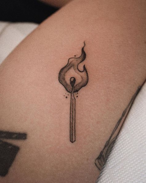 Flaming Match Tattoo, Cross On Fire Tattoo, Burning Match Tattoo Design, Soul Fire Tattoo, Woman Firefighter Tattoo, Match Tattoo Fire Simple, I Am The Fire Tattoo, Tattoos Of Fire, Single Flame Tattoo