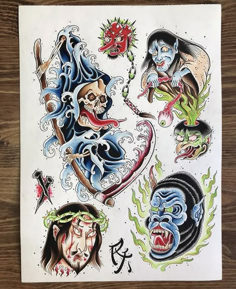 Japanese Reaper Tattoo, Gorilla Nails, Traditional Gorilla Tattoo, Japanese Tattoo Flash, Tengu Tattoo, Japanese Reference, Traditional Tattoo Flash Sheets, Gargoyle Tattoo, Traditional Japanese Tattoo Designs