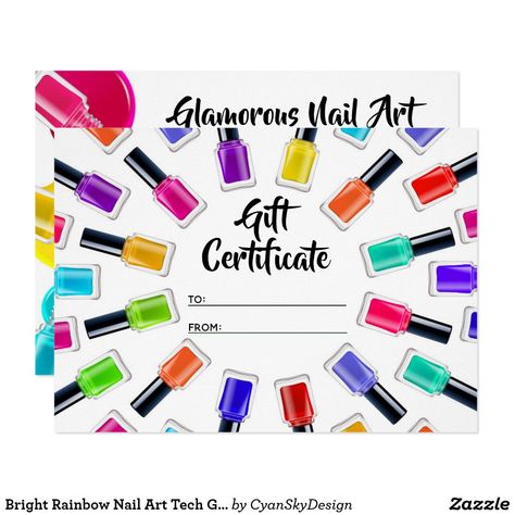 Free Printable Gift Certificates, Gift Card Ideas, Nail Polish Gift, Printable Gift Certificate, Rainbow Nail Art, Rainbow Nail, Girlfriend Anniversary Gifts, Teacher Valentine Gifts, Salon Gifts