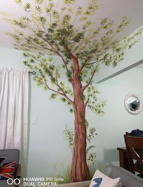 Corner Tree Mural, Hand Painted Trees On Walls, Simple Tree Mural, Tree Wall Painting Bedrooms, Nature Murals Painted, Nursery Tree Mural, Tree Murals On Wall, Tree Mural Nursery, Fairy Mural