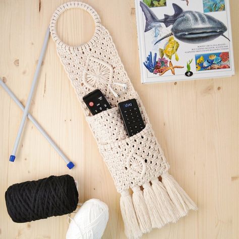 Wall remote control holder Remote control holder for bed | Etsy Macrame Organizer, Door Jewelry Organizer, Macrame Pocket, Bed Door, Easy Home Organization, Simpul Makrame, Pola Macrame, Makramee Diy, Remote Control Holder