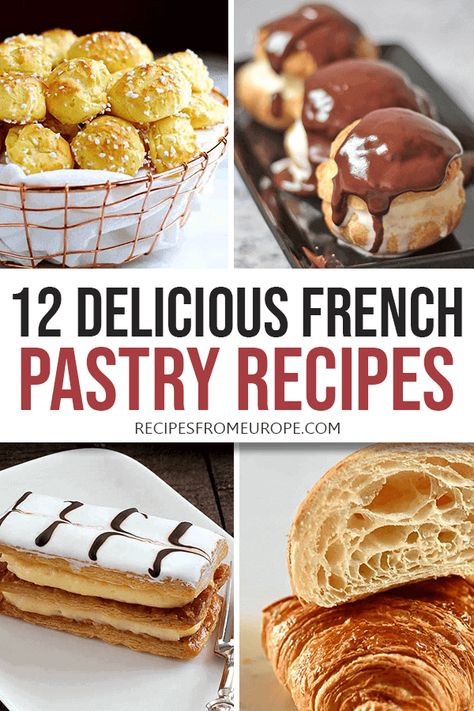 Searching for French pastry recipes? From classic croissants to colorful macarons & cream-filled éclairs, these French sweets aren't too difficult to make! #frenchrecipes #frenchpastries Difficult Dessert Recipes, French Pastry Recipes, French Meals, Dessert French, French Recipes Authentic, Bakery Goodies, French Cuisine Recipes, Fancy Baking, French Pastries Recipes