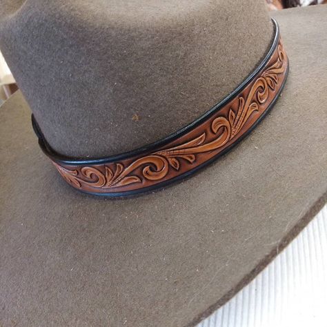 Cowboy Hat Bands Men, Tooled Hat Band, Leather Cowboy Hat Bands, Tooled Leather Hat Band, Tooled Leather Tattoo, Leather Tuscadero, Leather Hat Bands, Leather Working Projects, Cowboy Hat Bands