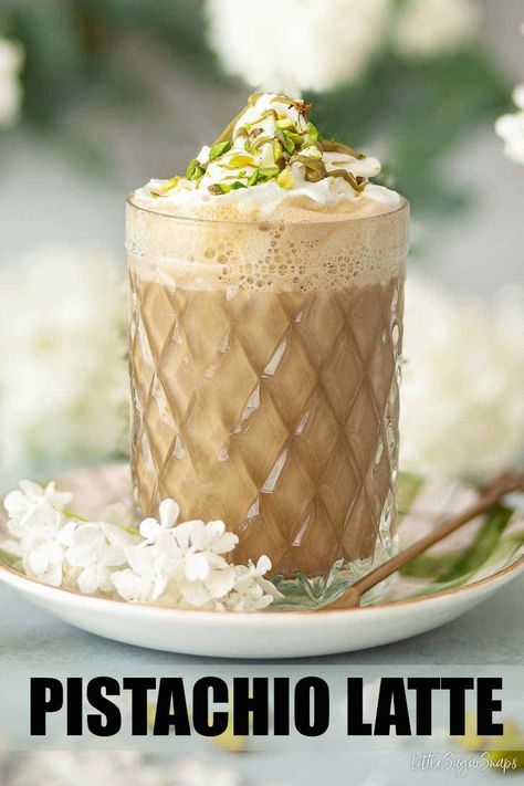 Pistachio coffee is an absolute treat to sip upon with sweet, creamy & nutty elements to savour. This pistachio latte recipe is quick & easy to make. It's also far cheaper than buying one from a coffee shop. Pistachio Latte Recipe, Pistachio Coffee, Pistachio Latte, Pistachio Syrup, Affogato Coffee, Pistachio Gelato, Pistachio Butter, Pistachio Cream, Pistachios Nuts