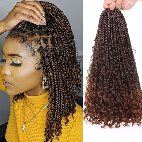 Hair Specification: 7 colors available (1b# 1b/27# 1b/30# 1b/bug# 27# 30# bug#) 16 roots/packs, 3 length available (10inch 12inch 14inch), usually 7-8 packs are full a head Cute Spiral: the spiral leave out at the middle is really cute, so goddess box crochet braids is also a friendly style for kids Goddess Box Braids Crochet Hair, Boho Box Braids, Box Braids Bob, Box Braids Crochet, Goddess Box Braids, Hippie Braids, Short Box Braids Hairstyles, Curly Crochet Hair Styles, Crochet Box Braids