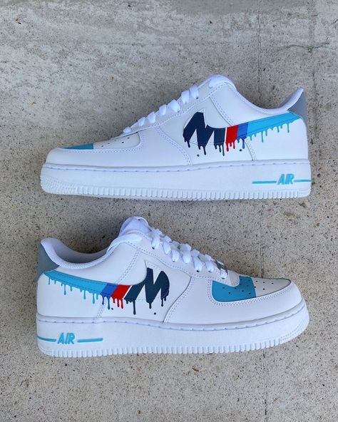 540 Likes, 11 Comments - 𝗕𝗟𝗨𝗭𝗔𝗥𝗧 〰️ Alisa Bluzmane (@bluz_art) on Instagram: “BMW M series custom forces for @deividsxo 🔥🏎 . .  #customshoes #customsneakers #angelus…” Blue Custom Air Force 1, Nike Air Force 1 Custom, Champion Sneakers, Custom Nike Shoes, Shoe Ideas, Shoes Diy, Air Force 1 Custom, Custom Air Force 1, Custom Nike