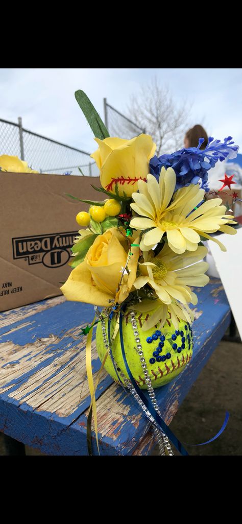 Softball Senior gift Softball Basket Ideas, Senior Gifts For Softball Players, Softball Senior Night Ideas Locker Decorations, Softball Senior Baskets, Softball Memorial Ideas, Softball Graduation Gift Ideas, Softball Sr Night Ideas, Senior Night For Softball, Softball Senior Night Gifts Diy Cute Ideas