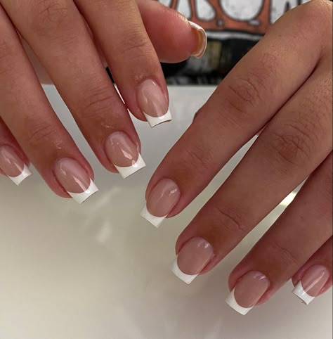 Short Square French Tip Nails Design, Short French Square Nails, Deep French Tip Nails Square, Nails For Confirmation, French Nails Short Square, French Tip Square, Nails For School, Nail Square, Gel Nails French