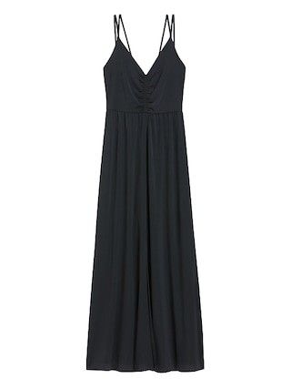 Two Casual Summer Dresses Under $100 | Fashion Jackson Casual Summer Maxi Dress, Banana Republic Style, Dress Dinner, Dinner Drinks, Big Dresses, Ruched Maxi Dress, Fashion Jackson, Silk Dress Long, Skirt Maxi