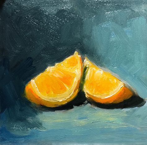 Orange Slice Art, Oranges Still Life, Orange Slice Painting, Orange Wedges, Orange Oil, Orange Art, Orange Slices, Gcse Art, Small Paintings