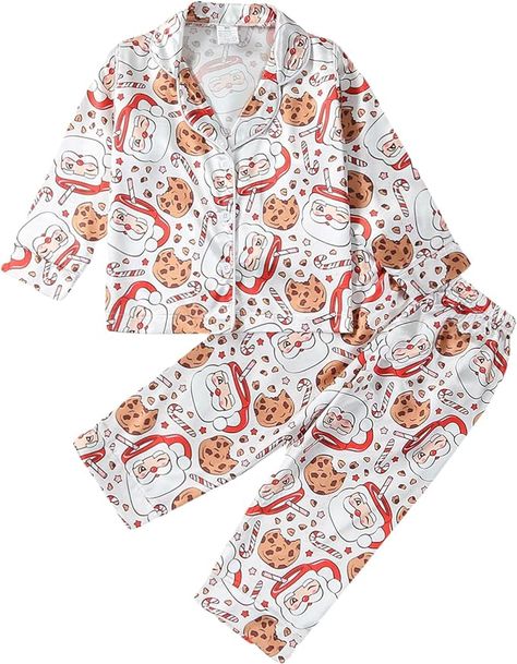 BULINGNA Kids Toddler Girl Boy Christmas Two Piece Pajamas Set Santa Claus Cookie Satin Pajamas Top with Pants Xmas Sleepwear Girls Christmas Pjs, Boys Christmas Pajamas, Christmas Pajamas Kids, Baby Pjs, Christmas Pj, Halloween Pajamas, Christmas Pajama Set, Cute Pajama Sets, Christmas Pjs