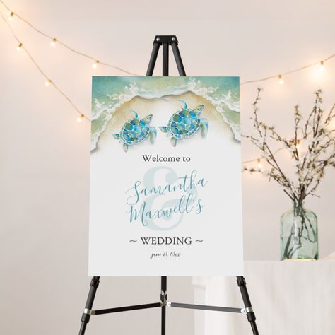 Beach Sea Turtle Watercolor Wedding Welcome Foam Board - sea turtle party gifts Sea Turtle Party, Sea Wedding Theme, Beach Theme Wedding Reception, Destination Wedding Aruba, Ocean Wedding Theme, Watercolor Sea Turtle, Sea Turtle Watercolor, Aquarium Wedding, Samantha Wedding