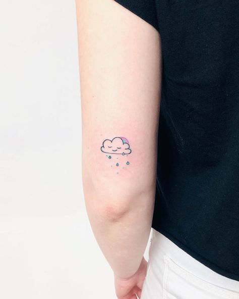 Cloud And Rain Tattoo, Rain Tattoos, Rain Cloud Tattoos, Cloud Tattoo Design, Collage Tattoo, Rain Tattoo, Rain Illustration, Rainbow Tattoos, Coffee Tattoos