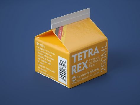 Tetra REX 250ml Professional carton packaging 3D model pak Tetrapak Design, Tetra Pack, Interesting Packaging, Adobe Dimension, Tetra Pak, Carton Packaging, 3d Software, Packaging Solutions, Food Packaging