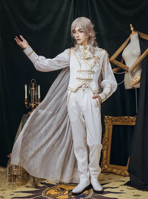 Arcadian Deer -Nightmare at Daybreak- Ouji Lolita Cape Fantasy Prince Outfit, Ouji Fashion, Prince Clothes, King Outfit, Lolita Outfits, Royal Outfits, Fantasy Fashion, Lolita Dress, Historical Clothing