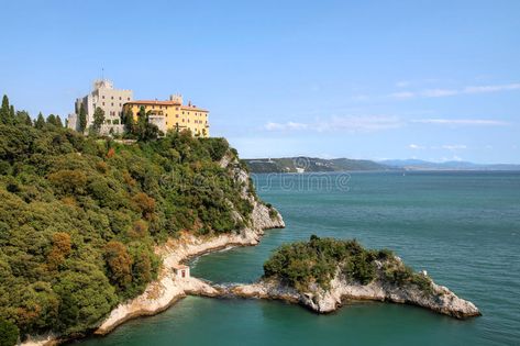 Duino Castle, Italy. Duino Castle overlooking the Gulf of Trieste on the Adriati , #AFFILIATE, #Italy, #overlooking, #Duino, #Castle, #Adriatic #ad Castle Italy, Classical Facade, Adriatic Sea, Panoramic View, Trieste, The Village, Venice, Art Decor, Castle