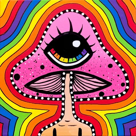 Earthy Art Paintings, Trippy Acrylic Painting Ideas, Mushroom Eye Painting, Rainbow Mushroom, Trippy Canvas Painting Ideas Creative, Easy Trippy Mushroom Painting, Mushroom Aesthetic Art Trippy, Mushroom Trippy Paint, Trippy Patterns