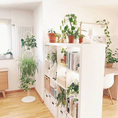 IKEA KALLAX Bookcase Ideas | Apartment Therapy Kallax Bookcase, Ikea Room Divider, Sliding Partition, Interior Ikea, Bookcase Ideas, Room Divider Ideas, Divider Ideas, Partition Walls, Apartment Studio