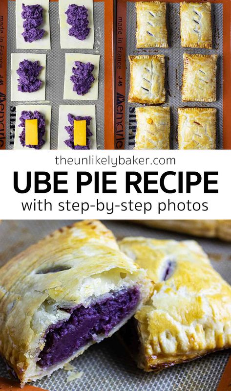 Ube Sweet Potato, Ube Cream Cheese Filling, Ube Puff Pastry, Ube Desserts Recipes Easy, Purple Sweet Potato Dessert, Ube Desserts Recipes, Ube Pie Recipe, Ube Tres Leches, Sweet Potato Haupia Pie